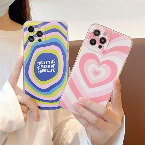 Fashion Latte ​Love Coffee Heart Phone Case For iPhone 11 Pro 12 Mini 7 XR XS MAX X 8 Plus Cute Hot Rainbow Circle Funda Coque