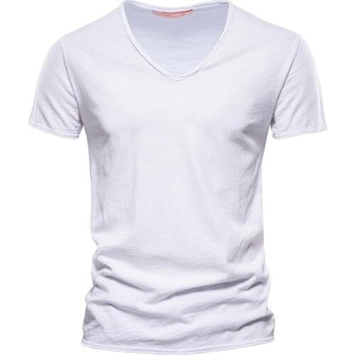 Summer 2021 Pure Cotton Mens T-shirt V-neck Fashion Design Slim Solid Color T-shirt Mens Top T-shirt Mens Short Sleeve T-shir