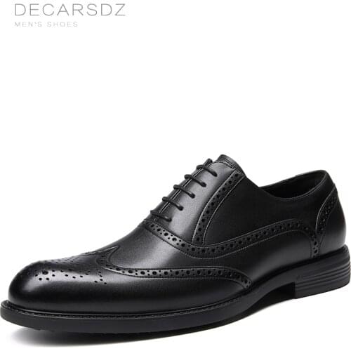 DECARSDZ Men Dress Shoes Genuine Leather Fashion Shoes Men 2021 Spring Autumn Office & Carrer Wedding Comfy Style Men Shoes