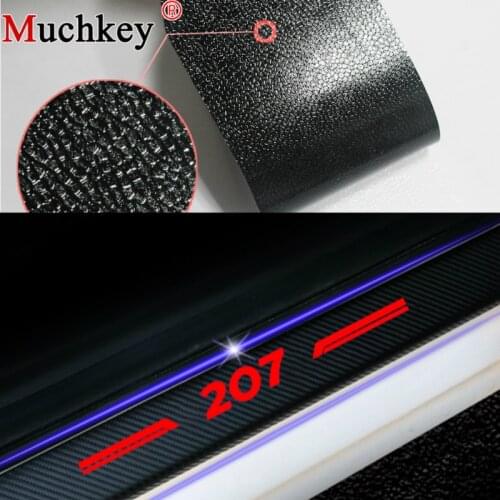 For Peugeot 207 Car Door Threshold Plate Carbon Fiber Stickers Sill Scuff Cover Anti Scratch Decal Car Sticker Auto Part 4Pcs
