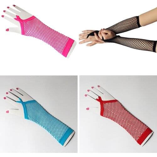1Pair Breathable Performance Dance Mesh Fishnet Long Gloves Party Girl Lace Mittens Women Solid Fingeless Net Gloves