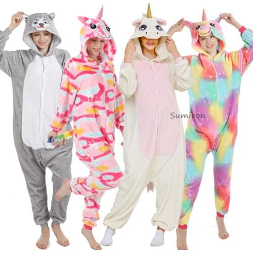 New Animal Unicorn Pajamas Adults Winter Sleepwear Kigurumi Unicorn Panda Licorne Pyjamas Women Onesie Anime Costumes Jumpsuit