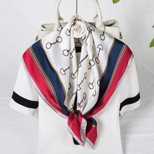 2021 Fashion Square Silk Scarf for Women Hair Band Print Foulard Lady 70cm Neck Scarves Bandana Kerchief Shawls and Wraps