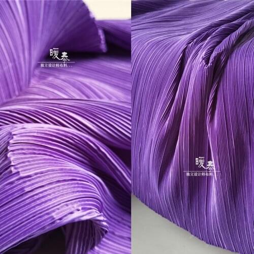 Pleated Fabric Dark Purple Miyake Folds Imitation Cotton Linen DIY Patches Art Painting Decor Skirt Dress Designer Fabric