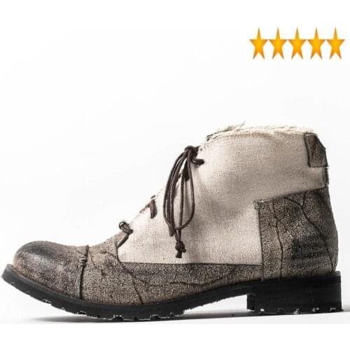 Cowhide Casual Brand Shoes Vintage Men British Style Work Safety Boots Retro High-Top Flat Sneakers Real Leather Chaussure Homme