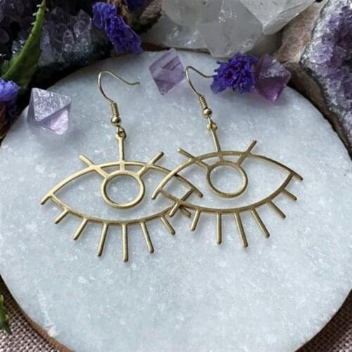 Gold plated brass evil eye earrings turkish style pendants boho bohemian jewelry lightweight big large fashion women gift 2020