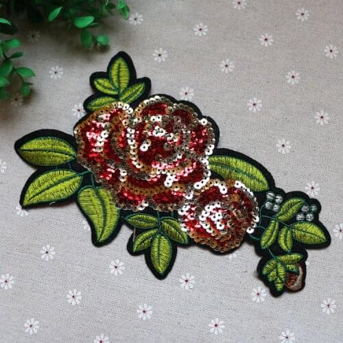 Rose flower sequins patches applique patches for clothing fabric patch sewing parches bordados embroidered patches