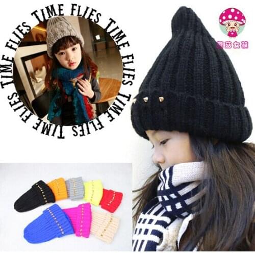 Retail hot sell autumn and winter kids rivet wool hat boys and girls ice cap knitting hat children skullies beanies