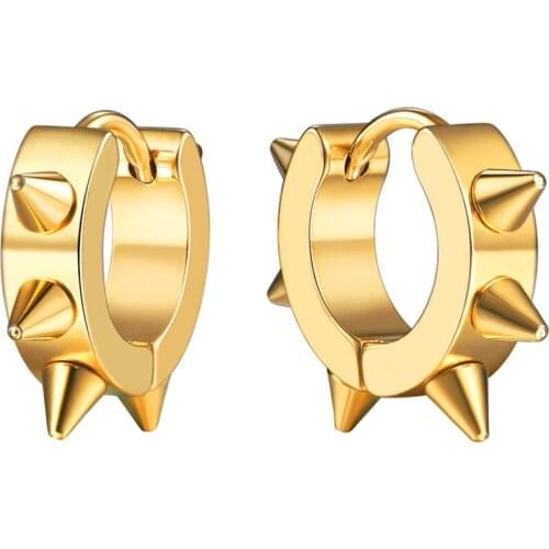 Kpop Hoop Earrings Unisex Statement Jewelry Women Men Gothic Stainless Steel Punk Hiphop Rivet Spike Earrings Gift E2532