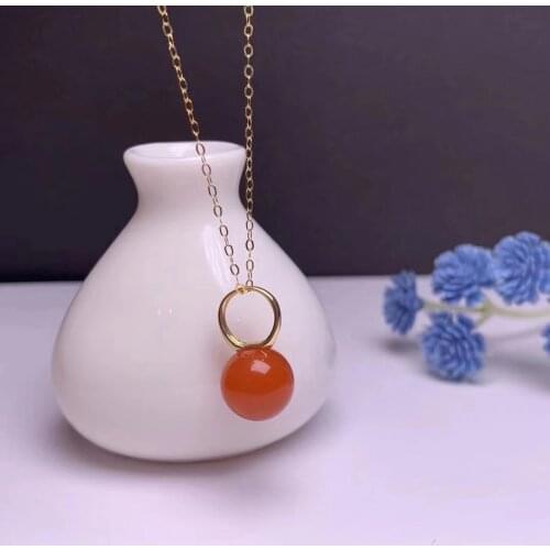 Shilovem 18K yellow Gold real Natural south Red agate pendants no necklace fine plant Jewelry gift plant mymz10.5-11666nh