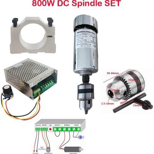 Spindle Motor 800W ER11 ER16 Chuck 52MM Clamp Power Supply with Speed Governor for DIY CNC Router Machine