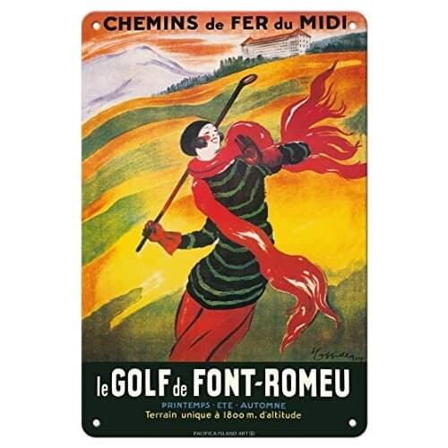 Font-Romeu Golf (le Golf de Font-Romeu) - France - Chemins de Fer du Midi Railways - Metal Tin Sign