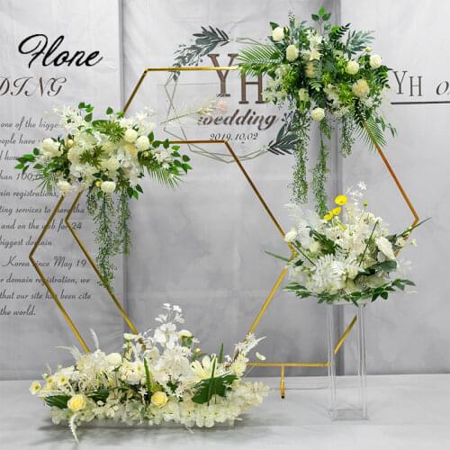 Wedding arch artificial flowers hexagon flower door background frame geometric stand wedding stage decoration flower stand