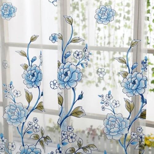 1pcs Peony Tulle Curtains For Kitchen Door Window Living Room Bedroom Jacquard Sheer Voile Yarn Curtains 100x200cm Y