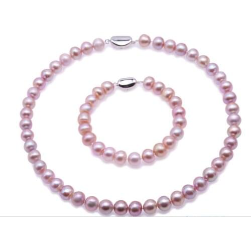 10mm purple round pearl Women Jewelry set necklace bracelet AAA Cultured freshwater pearl