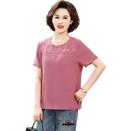 2021 New Summer Clothes Women Buttons Fashion Causal Tee Tops Female Loose O-Neck Embroidery T-Shirt Pullover 5XL 4XL