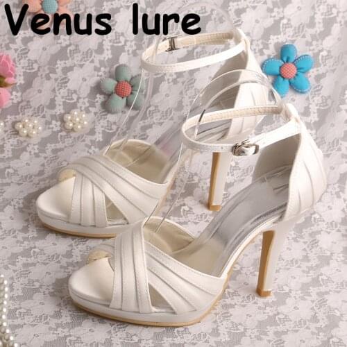 22 Colors) Ankle Strap Ladies Dress Shoes for a Wedding Off white Satin Sandals