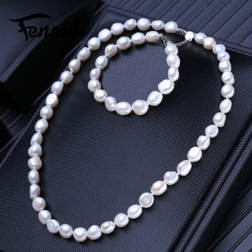 FENASY Natural Freshwater Pearl Necklaces For Women Baroque Long Necklace Bracelets & Bangles Link Bracelet Party Jewelry Sets