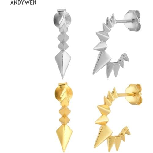 ANDYWEN New 925 Sterling Silver Pure Spike Hoop 10MM Circle Rock Punk Women Fashion Jewelry Luxury Jewelry For Round Jewels