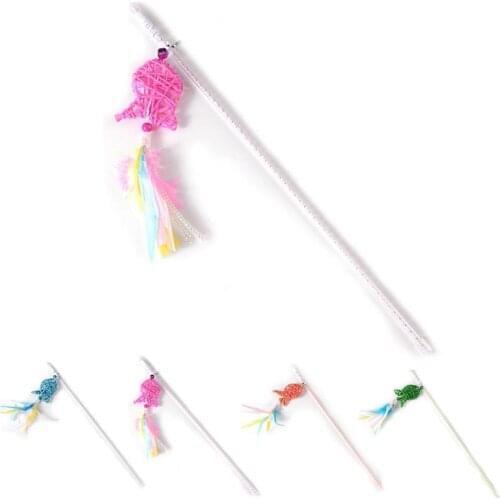 1pc Cat Bell Wand Interactive Fish Decor Plastic Funny Cat Feather Wand Kitten Teaser Toy Pet Supplies