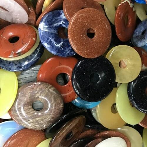 1pc Natural Stone Aventurine Pink Crystal 40mm Round Donut Beads Charms Dangles for Jewelry Making DIY New Necklace Accessories