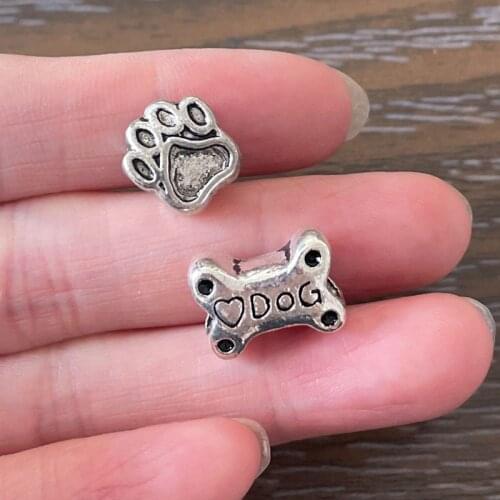 10pcs DIY European Beads Zinc Alloy Big Hole Dog Bone Paw Print Beads Fits European Women Bracelets Jewelry Making Pulsera