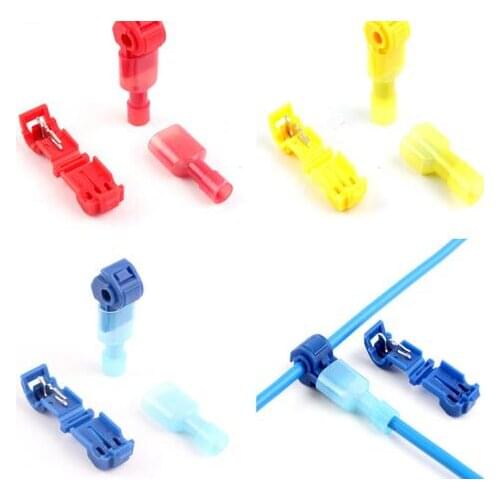10pcs/lot Yellow Blue Red T Type Quick Splice Crimp Terminal Wire Convenient Connector for 0.3-1/1.2-2.5/4-6mm Line Resistor