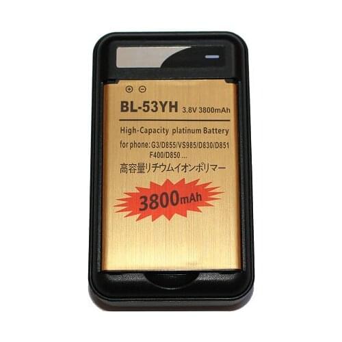 1x 3800mAh Replacement Li-ion Gold Battery + Wall Charger For LG G3 BL-53YH G3 D855 F400 D830 D850 VS985 D850 D851 Batteries