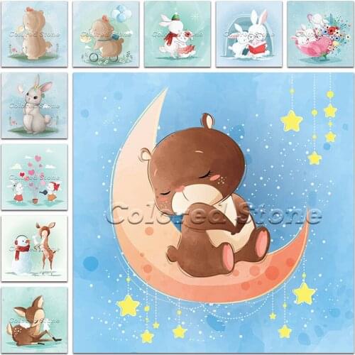 New Diamond painting Cartoon Animal Bear rabbit moon deer 5D DIY Full Square Drill embroidery Cross stitch 3D mosaic Drawing 203