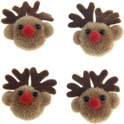 Free Shipping 10pcs/lot 50MM 3D handmade Wool Felt Cartoon Animal Deer Button Patch Kawaii Christmas Style Garment Shoes Decor