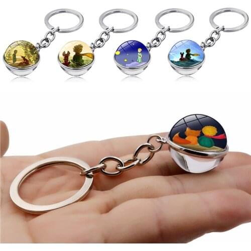 Little Prince Art Picture Double Sided Glass Ball Keychain Pendant Le Petit Prince Jewelry Metal Key Chain Holder Car Keyring