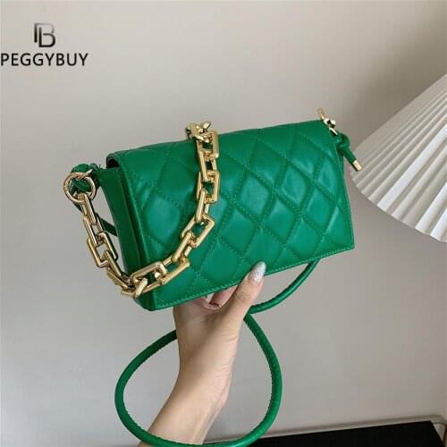Branded Womens Handbag Green Small Flap 2021 Shoulder Bag Thick Metal Chain Women Clutch Bags Luxury Ladies Shoulder Purse