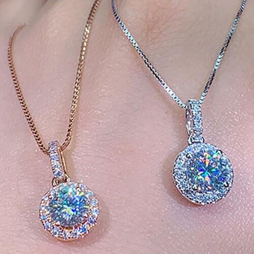 18K White Gold Women Pendants Necklaces Moissanite Diamond 0.5 1 2 3 4 5 Carat Round Wedding Anniversary Engagement Party Gift