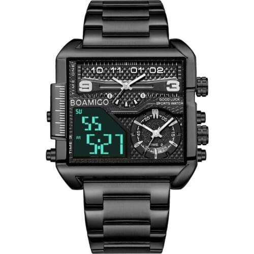 New Luxury Designer Fashion Men Watches Gold Stainless Steel Sport Square Digital Big Quartz Watch for Men Relogio Masculino