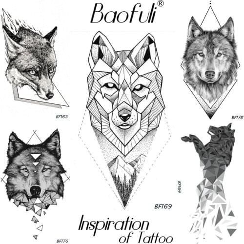 DIY Black Temporary Male Tattoo Geometry Tribal Wolf Iceberg Forest Tatoos Body Art Arm Leg Fake Water Transfer Tattoo Stickers