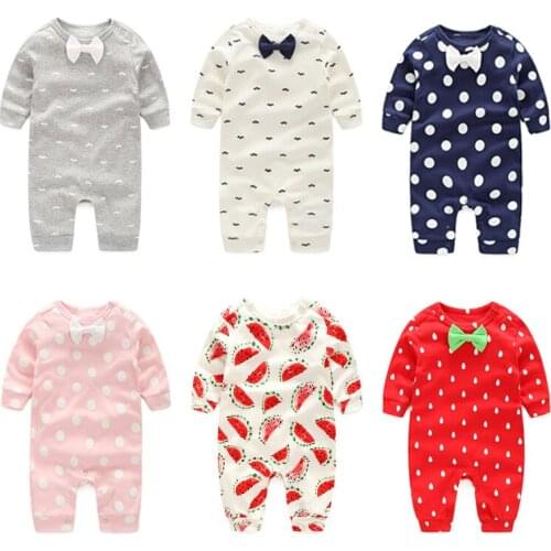 Infant Baby clothing Autumn long sleeve dot fruit romper Children Boys and girls jumpsiot with bowknot RM19036