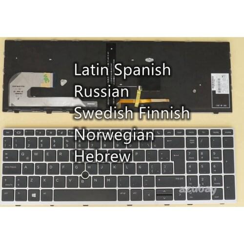 Latin Spanish Russian Swedish Finnish Norwegian Hebrew Keyboard for HP Elitebook 850 G5 G6, 755 G5, Zbook 15u G5 G6, Backlit /No