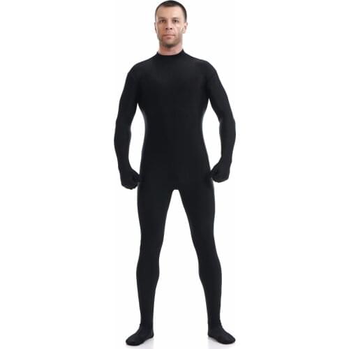 LZCMsoft Mens Mock Neck Full Body Unitard Spandex Zentai Suits Costumes Adult Full Lycra Bodysuits Skin Tights Catsuit No Hood
