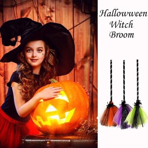 Halloween Witch Broom Plastic Mesh Broom Props for Costume Party Halloween Decoration Children Adults Halloween Supplies