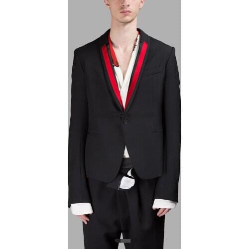 Mens new menswear fashion hairstylist fashion catwalk street style red suit plus size singer clothing