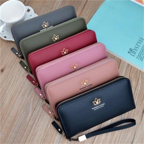 New Womens Wallet Long Style Fashion Japanese and Korean Zipper Wallet Large-capacity Leaf Pattern Coin Purse Clutch