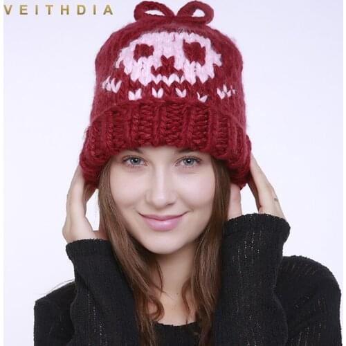 VEITHDIA 2019 Handmade Autumn Winter Knitted Antenna Hat Women Caps Bonnet Warm Winter Hats For Girls Skullies Beanies 170g