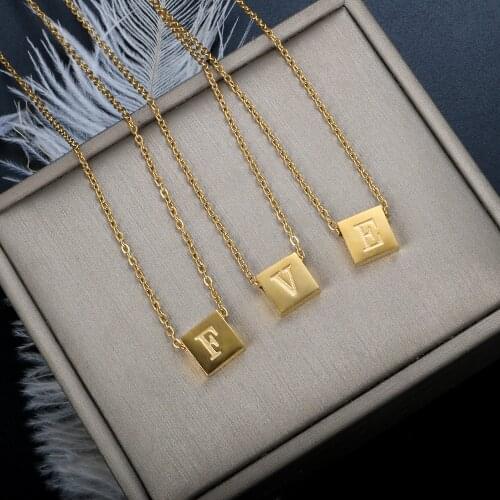 26 Square Brand Stainless Steel Capital Letter Pendant Necklace Gold-Plated Vacuum Plating Necklace Ladies Fashion Jewelry Gifts