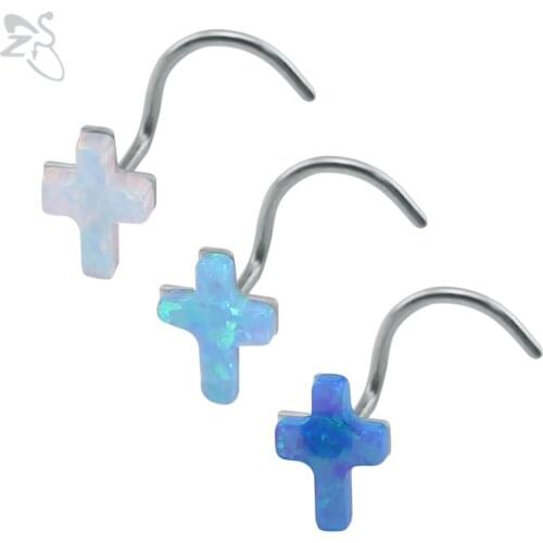 Small Nose Studs Rings Piercing Septum Surgical Steel With Opal Stones Gem Long Hook Nose Nostril Piercings 3 Colors Accessories