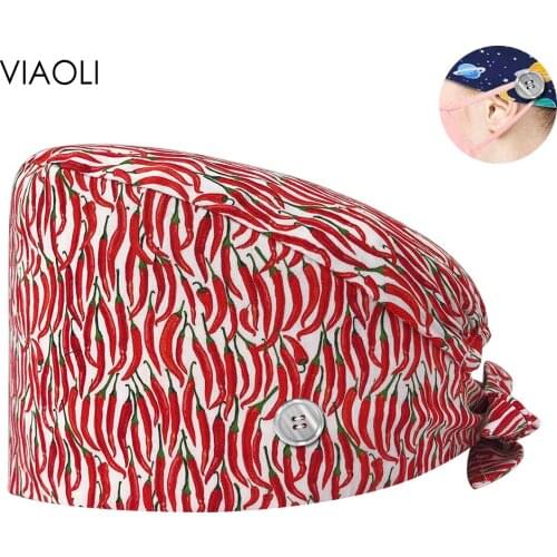 Adjustable Unisex Cotton Beauty Salon Working Hats with Sweatband Surgical Cap Nurse Accessories High-end Print Doctor Scrub Hat