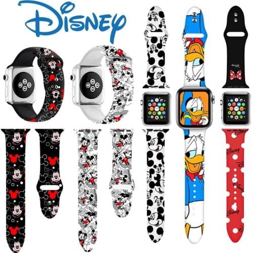 Disney Mickey Minnie Apple Watch Band for IWatch Strap 1 2 3 4 5 6 Silicone 44 42 40 38mm Cute Cartoon Donald Stitch Watch Band
