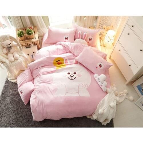 Cartoon rabbit Fleece fabric Luxury Bedding Set pink Bed Set Twin Queen winter warm Bed Linens Duvet Cover Bed Sheet