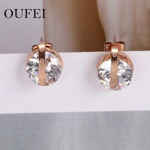 OUFEI Stainless Steel Rose gold Stud earring Crystal zircon Stud earring Fashion jewelry Simple stud earrings for women
