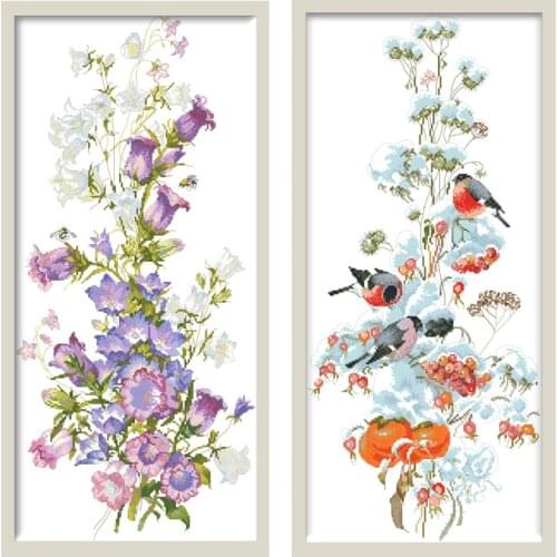 Seasons Flowers Birds Counted Cross Stitch Patterns Embroidery Kits Printed Fabric 11CT 14CT DIY Handmade Crafts Canvas Painting