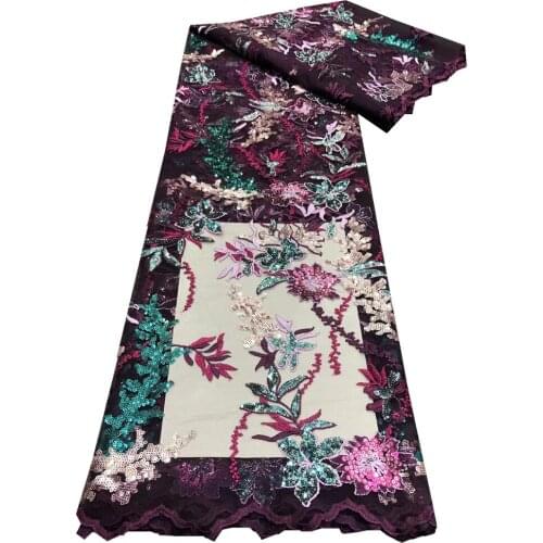 SJ Lace African Sequins Lace Fabric 2021 High Quality Lace Nigerian Lace Fabrics For Wedding Party French Lace Material xb3-91